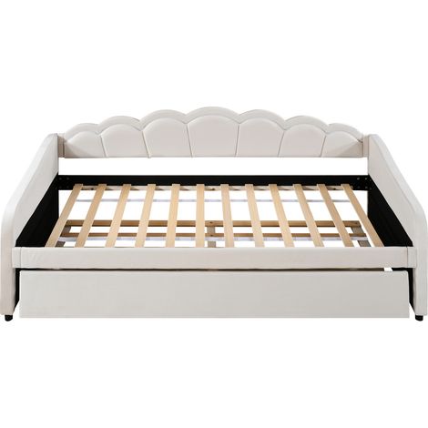 Cama nido 90x200 cm de terciopelo beige con cama supletoria y LED (1/5)