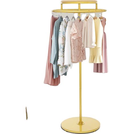 Porte-vêtements, Matériau en fer et bois, Rotatif à 360°, Hauteur 140 cm / 55,1 in, Diamètre de la base 50 cm / 19,7 in, Diamètre du porte-vêtements 60 cm / 23,6 in (1/5)