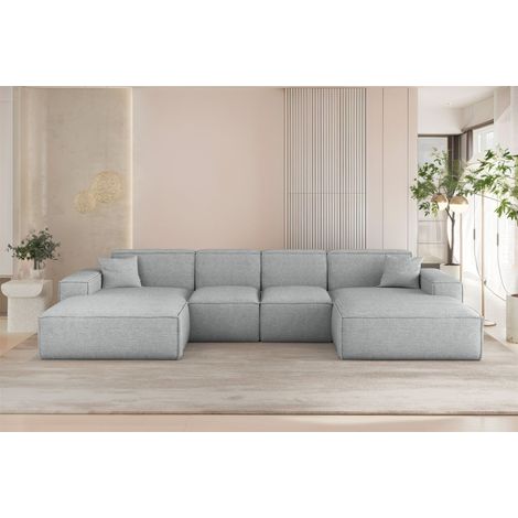 Wohnlandschaft Sofa U-Form CELES PREMIUM XS in Stoff Artico Hellgrau (1/3)