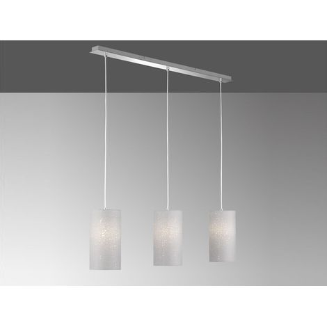 LED Pendelleuchte 3 flammig mit Dekor Stoffschirmen Zylinder Grau, Breite 110cm (1/4)