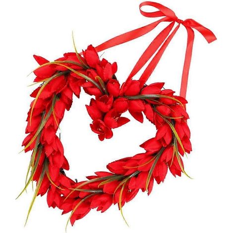 Couronne élégante de tulipes artificielles en forme de cœur avec des tulipes artificielles (1/4)