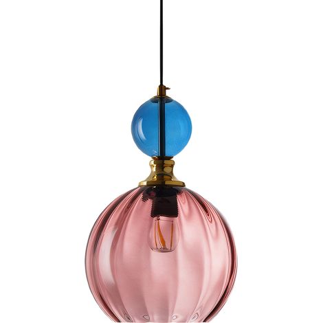 Lampe Suspendue Colorée En Verre Soufflé à La Main Avec Accents Dorés, Suspension Plafond E27 – Style Industriel Moderne Pour Cuisine, Salle à Manger, Chambre (Rouge) (1/5)