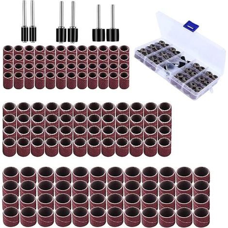 150 Pièces Tambours de Meulage Kit, Manchons de Bande Abrasive, Tambour et Manchons de Ponçage, pour Contours de Ponçage, Perceuse à Colonne, Perceuse à Main ou Arbr (1/4)