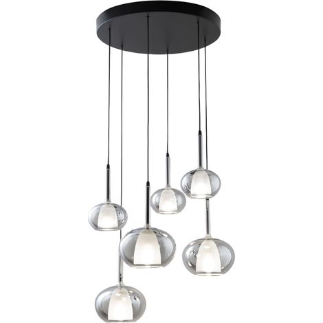 Suspension Edolo Ø530 Mm En Métal Et Verre Borosilicate Fumé, Douille E27+E14 6 X 40 W, Classe 1, Ip20, Design Moderne - Edolo (1/3)