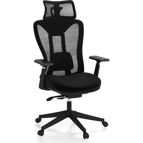 COSTWAY Sedia Ergonomica da Ufficio in Rete con Supporto Lombare Regolabile, Poggiatesta e Braccioli, Schienale Inclinabile, Sedia da Scrivania Girevole Regolabile in Altezza, Portata 150 kg (1/5)