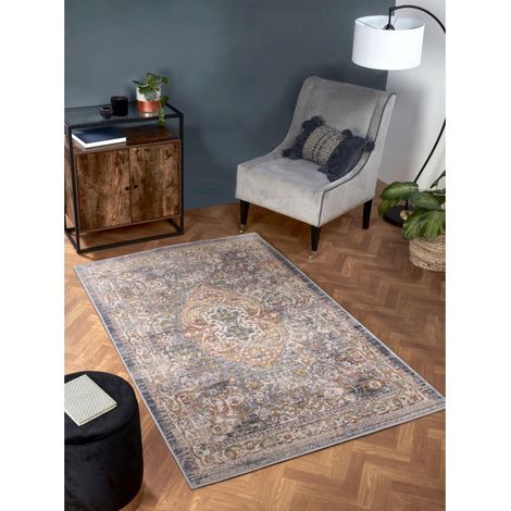 Nova 8881B Traditional Vintage Classical Bordered Medallion Dark Blue Rug Floor Mat Carpet X-Small 66 x 100 cm (2'5''x3'3'') (1/4)