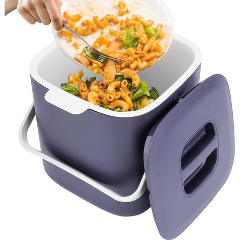 Bio-Mülleimer für die Küche, 4 l, für den täglichen biologischen Abfall, mit Deckel, geruchsdicht, herausnehmbarer Inneneinsatz, leicht zu reinigen (hellviolett) (1/5)