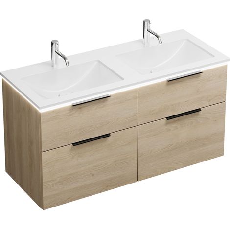 Vasque en céramique Burg Eqio + meuble sous-vasque, décor chêne cachemire/blanc alpin GR0200