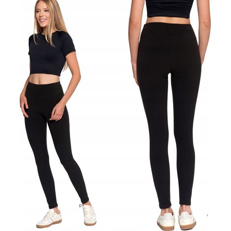 Leggings largos de mujer de cintura alta, acanalados, corte deportivo, Moraj, talla L/XL, color negro. (1/5)
