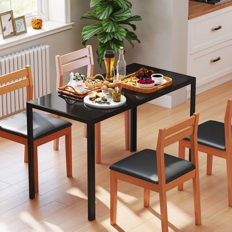 Table Cuisine Personnes Pieds Métalliques Multifonctionnels Salon Mobilier Intérieur Verre Noir 120x60x75cm