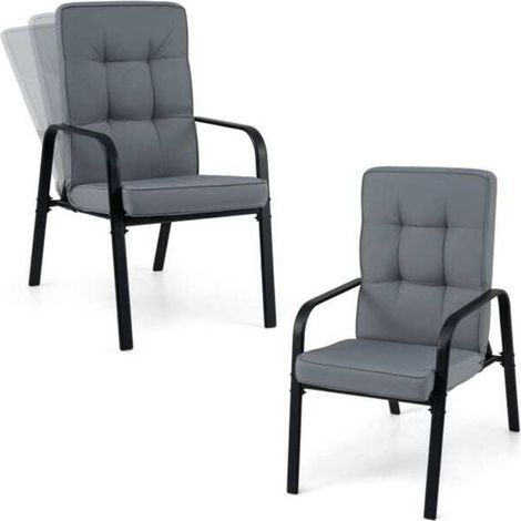 Charge 180 kg et dossier inclinable, lot de 2 chaises d'extérieur avec accoudoirs ergonomiques pour terrasse (1/5)