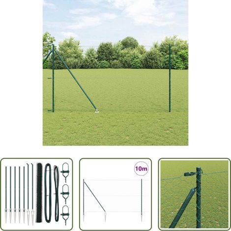vidaXL Sécurité extérieure - Poteau de clôture. Vert 10 x 1,5 m (maille 50 mm) Acier et PVC (1/5)