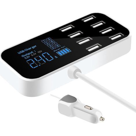 Chargeur de voiture USB 8 ports, charge rapide, chargeur de téléphone 12 V, multiprise USB avec LED (1/4)