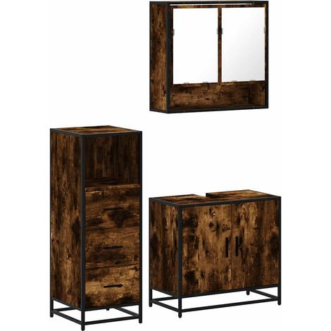 Maison Exclusive - 3-tlg. Badmöbel-Set Räuchereiche Holzwerkstoff