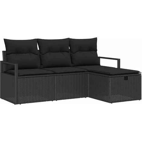 Sofa Set with Cushion with Storage 4 pcs Black Poly Rattan vidaXL