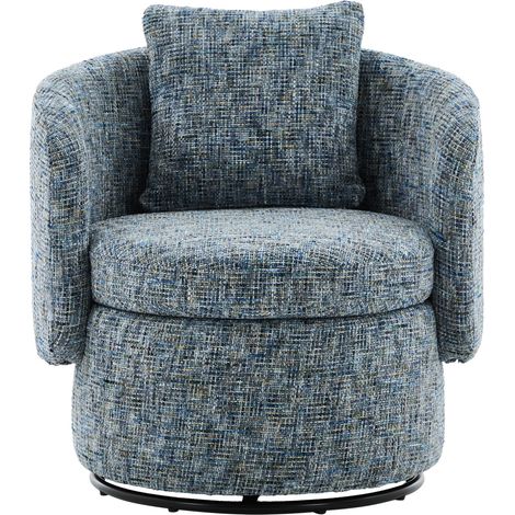 Sillón giratorio 360° de chenilla azul con almacenamiento oculto y cojín de respaldo (1/5)