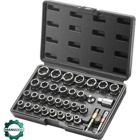 Manuzen - Coffret extracteurs d’écrous et boulons abîmés – 29 pièces – Coffret 29 pièces avec étui (1/3)