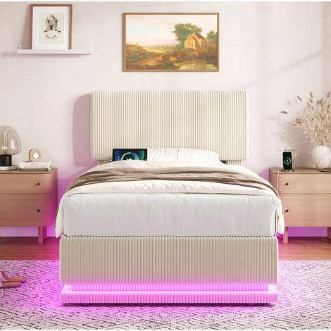 letto letto 90x200 contenitore LED USB C beige OKMYHOME (1/3)