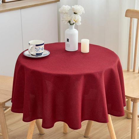 Runde Tischdecke Leinenoptik 120cm Weinrot Wasserabweisend Pflegeleicht