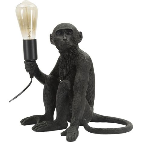 Lampada da tavolo Monkey in polyresin nero e oro a forma di scimmia seduta