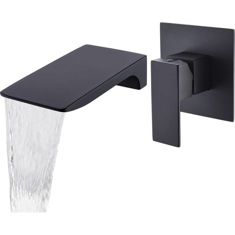 Robinet mitigeur mural noir pour lavabo, robinet cascade mural en laiton - robinet de lavabo (1/5)