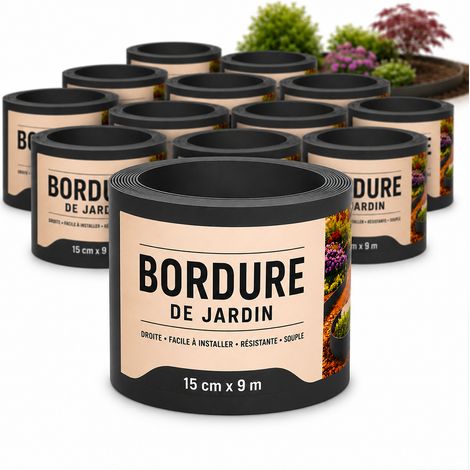 Bordure de Jardin Flexible 15 cm x 108 m - Bordure Fine et Souple pour Pelouse, Massifs et Allées - Délimitation Discrète et Durable - Résistante au Gel et aux UV - Lot de 12 (1/5)