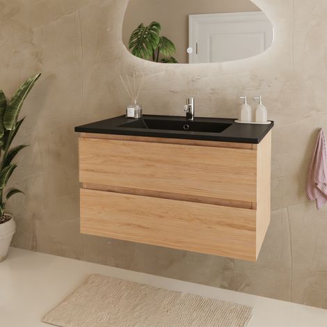LOMAZOO Meuble De Salle De Bain Marenza Chêne Clair 80cm - lavabo