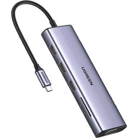 Adaptador UGREEN USB-C 10 en 1 a USB-A/HDMI/VGA/RJ45/SD7TF/AUX 3,5 mm/PD