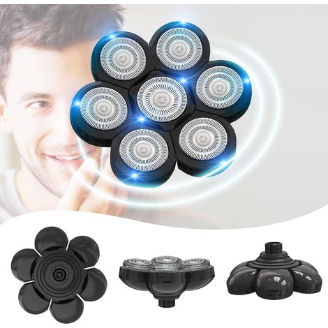7D Electric Razor Head: 7 Heads Double Ring Black Universal quick replacement blades. Compatible with electric shavers (1/5)