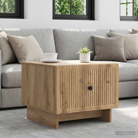 Table basse avec rangement, 1 tiroir, bois d’ingénierie chêne artisanal, 49 x 50 x 40 cm - PANGIVO (1/5)