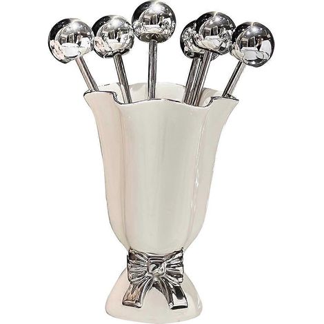 Inox fruits fourchettes lot ins céramique pot dessert fourchettes avec support light luxury maison décoration (1/5)