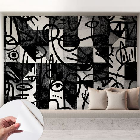 Selbstklebende Tapete modern Wohnzimmer - Wanddeko Schlafzimmer - Tapete mit Motiv Zeichnerisches Chaos 208x146 cm (1/5)
