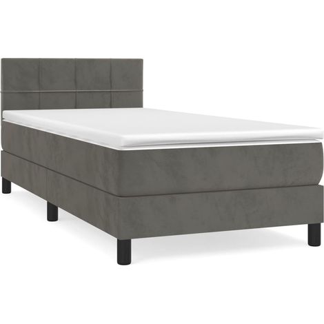 Lit simple Lit adulte Sommier à lattes de lit et matelas Gris foncé 80x200 cm Velours