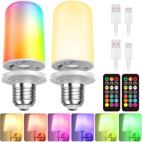 Wiederaufladbare LED-Glühbirne E27 2 Stück – USB-C – 5000 mAh RGB – Fernbedienung inklusive – Timer und magnetische Notbeleuchtung (1/5)