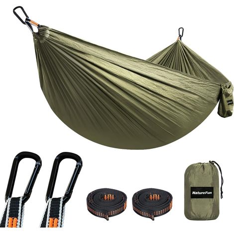 Hamac Ultra-léger de Voyage Camping  300 kg Capacité de Charge,(275 x 140 cm) Nylon à Parachute 2 x Mousquetons de qualités, 2 x Sangles de Nylon pour Jardin d'interieur/extérieur (1/5)