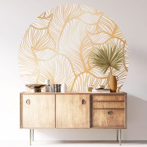 Sticker mural rond / cercle - Motif botanique - Diamètre 50 cm - Adhésif MAT (1/3)