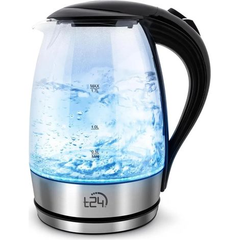 Bouilloire en verre LED T24 1,7 litre – 2200 W, filtre anticalcaire, sans BPA, protection contre la surchauffe (argent) (1/5)