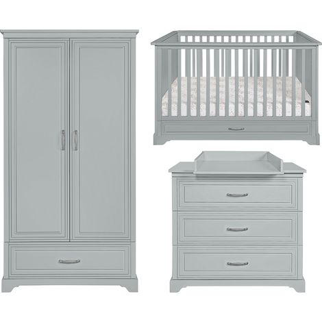 Chambre complète lit évolutif 70x140 commode à langer et armoire 2 portes Novelies Melody Gris