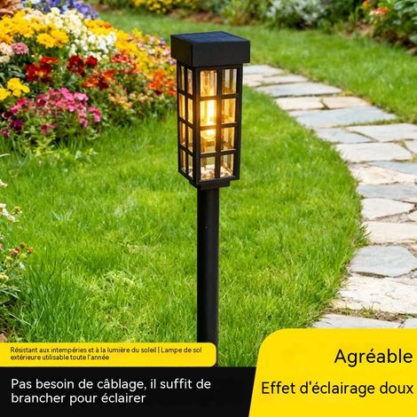 Lampe solaire à piquet pour pelouse (taille standard, verre et plastique ABS) – Inclut un socle à piquet – Étanche, alimentation solaire, éclairage automatique – Éclairage extérieur pour cours et jard (1/5)