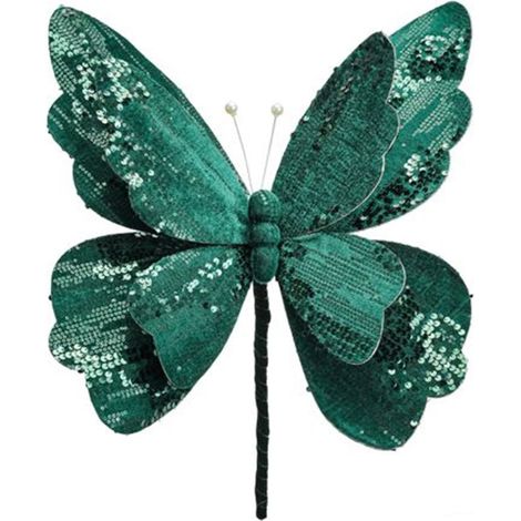 TrAdE Shop Traesio - Rametto Decorativo Natalizio A Farfalla In Velluto Con Paillettes Piccolo Ornamento Feste - Verde (1/2)