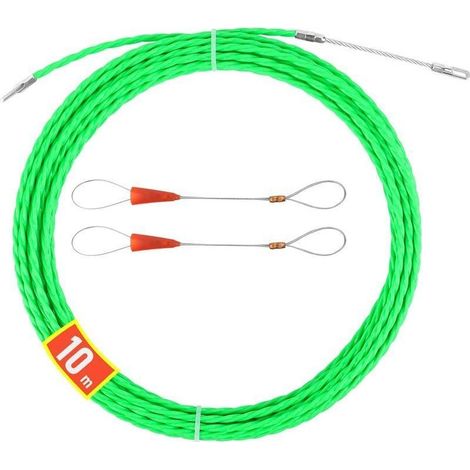 (Vert) Aiguille d'électricien 10 m, tire-câble électrique 4 mm, tire-câble avec 2 têtes de guidage flexibles, aiguille à câble, enfile-câble électrique pour la pose de gaines de câbles (1/5)