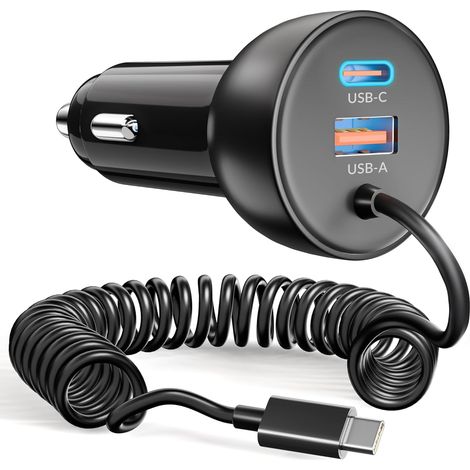 1 Adaptateur Allume Cigare 75W, Charge Rapide USB C/A, Câble Spiralé 1,2M, Pour Smartphone Tablette Automobile (1/5)