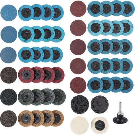 Lot de 60 disques abrasifs 50 mm - Papier abrasif - Grain P60, P80, P120, P180, P240 - Avec support pour polissage de voiture, métal, bois, meuleuse pneumatique (1/5)