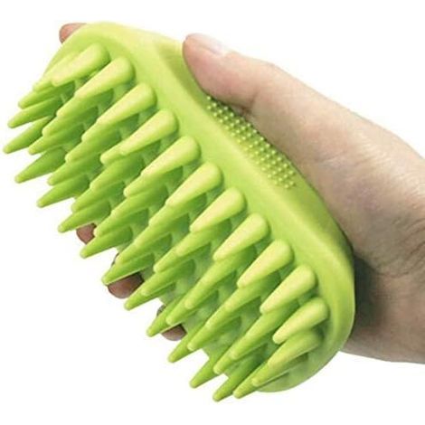 Brosse à shampoing en silicone pour animaux - chiens et chats, poils longs et courts, verte (1/5)