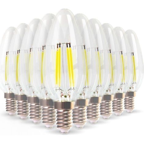 Set di 10 lampadine LED E14 Filamento Fiamma 5,5W Eq 50W bianco caldo 2700K