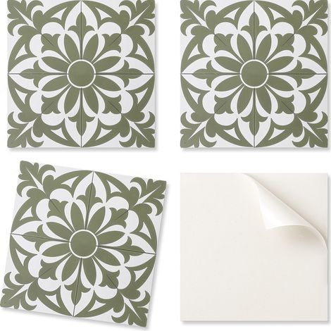 Paquete de baldosas de vinilo autoadhesivas con estampado floral y de hojas para dormitorio, 4x50x50 cm.