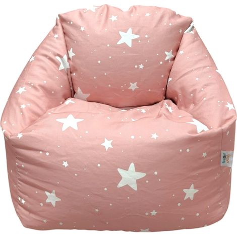 Poltrona Pouf GINGER HOME Little Stars per Bambini, 100% Cotone, Rosa con Stelle, 55×44×55 cm (1/5)