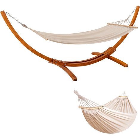 HOMAVO Amaca con Supporto in Legno, Include 2 Amache (Bianco), Portata 200kg, Misure: 320×120×120 cm