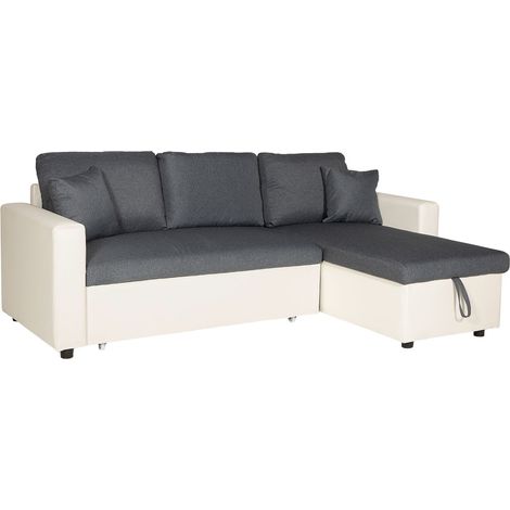 Happy Garden – Canapé d'angle convertible 3 places gris chiné – Méridienne réversible avec coffre de rangement – Couchage 2 personnes 197x140cm (1/5)