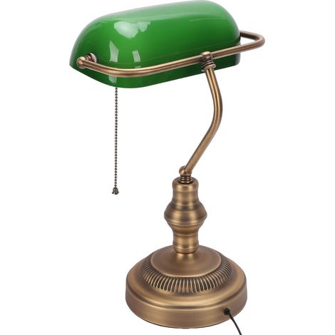 Grüne Glas-Schreibtischlampe im Retro-Stil, antike Bibliothekslampe mit Zugschalter, Steckeranschluss (EU-Stecker, 220 V) (1/5)
